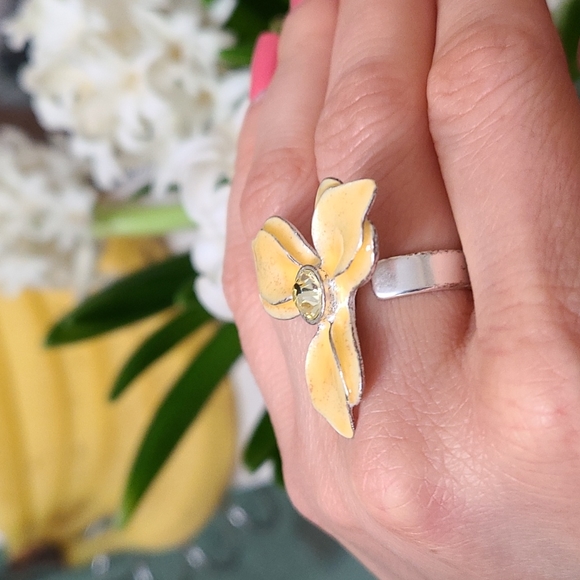 Silver Yellow flower adjustable ring pilgrim s - Picture 4 of 12